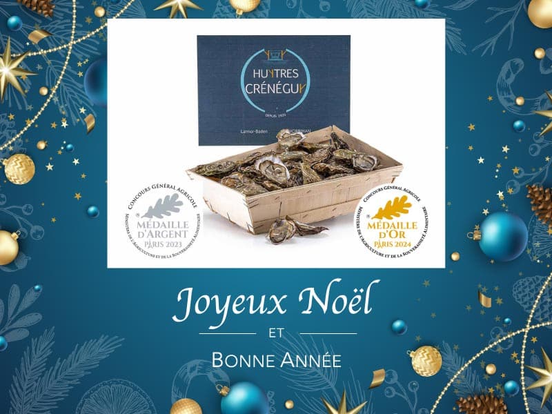 Bourriche huitres Crénéguy avec Joyeux Noël.